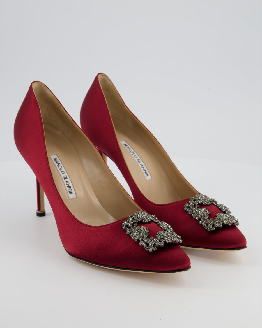 Manolo Blahnik Burgundy Satin Hangisi Heels Size EU 43 RRP £1,035