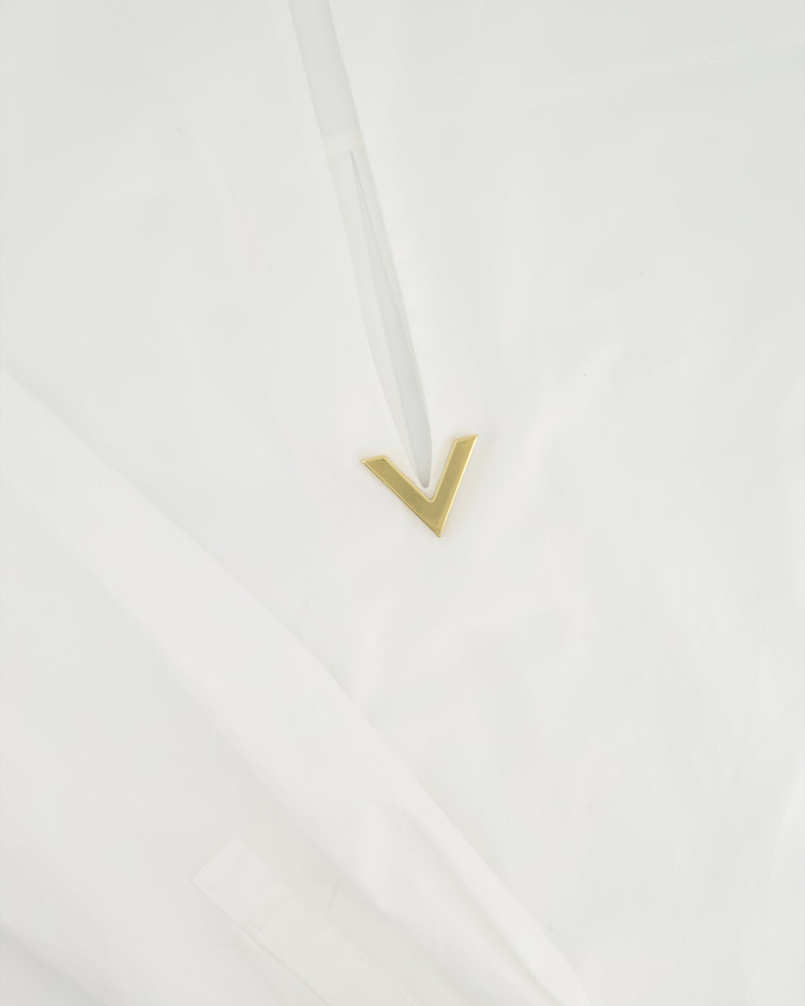 Valentino White V-Neck Logo Plaque Cotton Poplin Shirt Size IT 36 (UK 4)