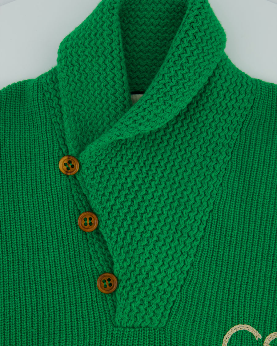 Gucci Green Cable Knit GG Button Down Jumper Size IT 42 (UK L)