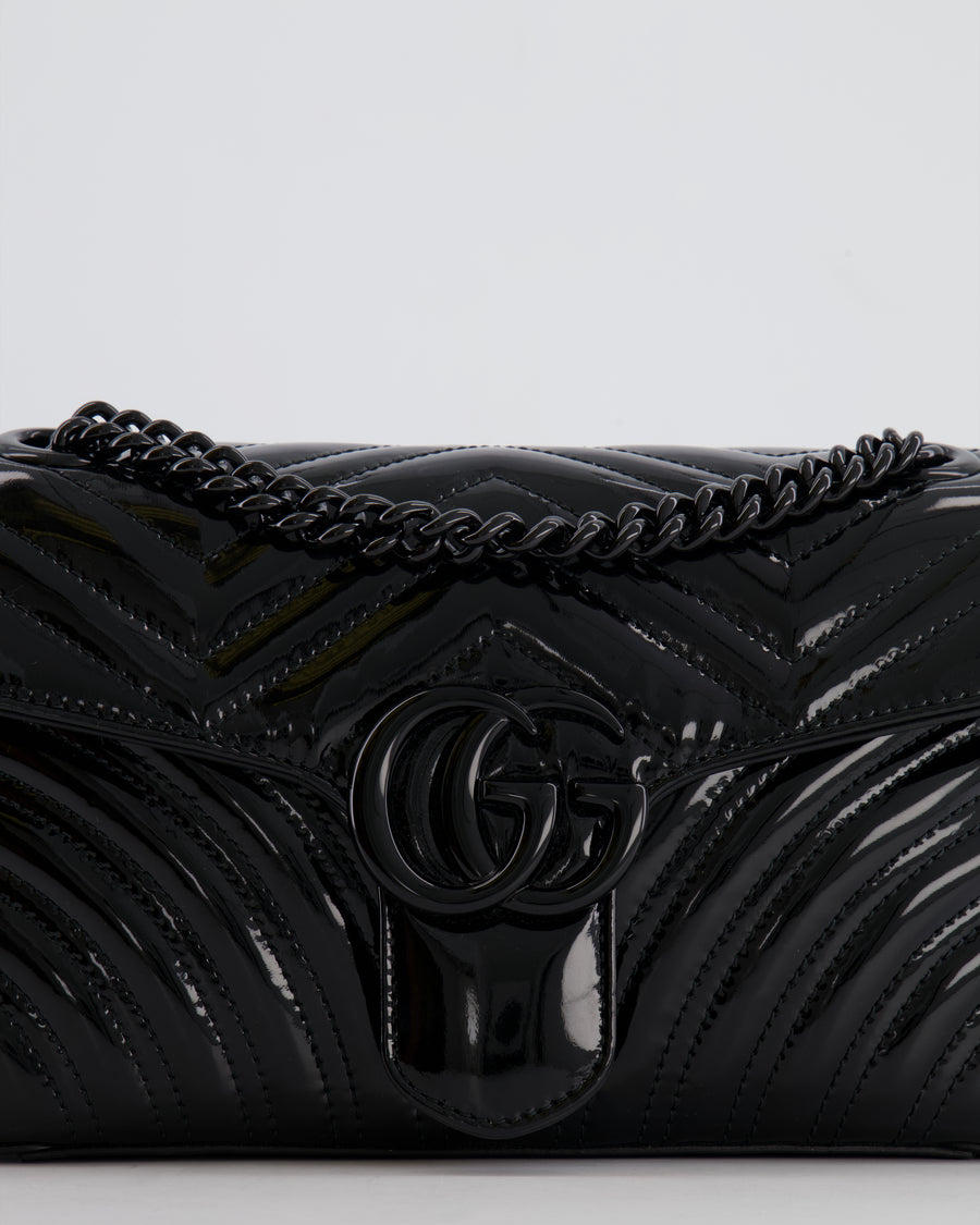 Gucci So Black GG Marmont Patent Leather Medium Shoulder Bag with Black Hardware RRP £2,070