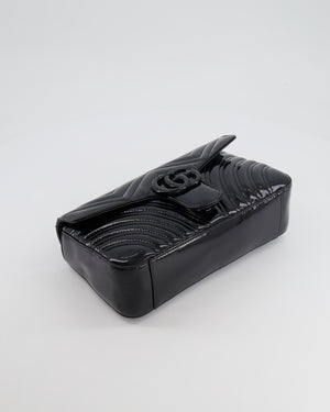Gucci So Black GG Marmont Patent Leather Medium Shoulder Bag with Black Hardware RRP £2,070
