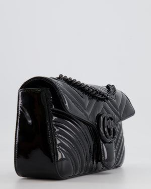 Gucci So Black GG Marmont Patent Leather Medium Shoulder Bag with Black Hardware RRP £2,070