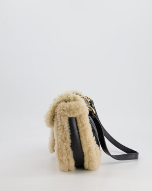 Gucci Black and Beige Shearling GG Marmont Medium Bag with Antique Gold Hardware RRP £2,400