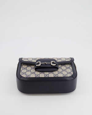 Gucci Beige and Navy GG Horsebit Small Shoulder Bag with Silver Hardware and Canvas Strap RRP £2,400