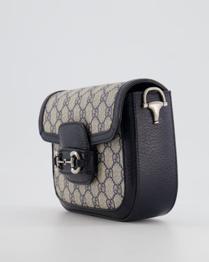 Gucci Beige and Navy GG Horsebit Small Shoulder Bag with Silver Hardware and Canvas Strap RRP £2,400