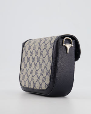 Gucci Beige and Navy GG Horsebit Small Shoulder Bag with Silver Hardware and Canvas Strap RRP £2,400