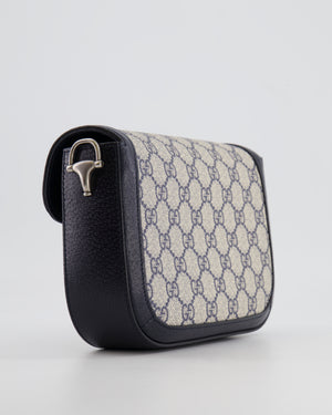 Gucci Beige and Navy GG Horsebit Small Shoulder Bag with Silver Hardware and Canvas Strap RRP £2,400