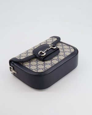 Gucci Beige and Navy GG Horsebit Small Shoulder Bag with Silver Hardware and Canvas Strap RRP £2,400