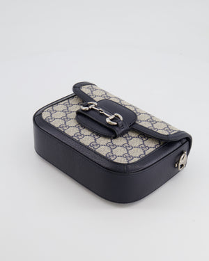 Gucci Beige and Navy GG Horsebit Small Shoulder Bag with Silver Hardware and Canvas Strap RRP £2,400