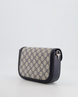 Gucci Beige and Navy GG Horsebit Small Shoulder Bag with Silver Hardware and Canvas Strap RRP £2,400