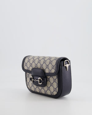 Gucci Beige and Navy GG Horsebit Small Shoulder Bag with Silver Hardware and Canvas Strap RRP £2,400