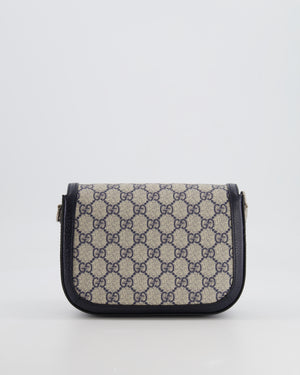 Gucci Beige and Navy GG Horsebit Small Shoulder Bag with Silver Hardware and Canvas Strap RRP £2,400