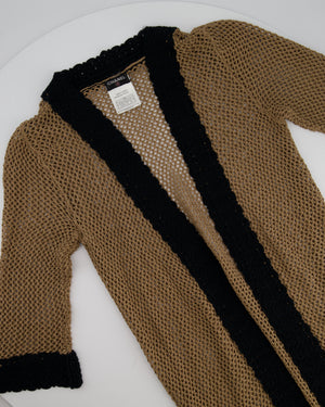 Chanel 03/P Brown Crochet Knitted Long Line Cardigan with Black Trim Detail Size FR 40 (UK 12)