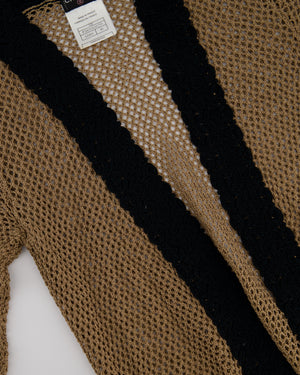 Chanel 03/P Brown Crochet Knitted Long Line Cardigan with Black Trim Detail Size FR 40 (UK 12)