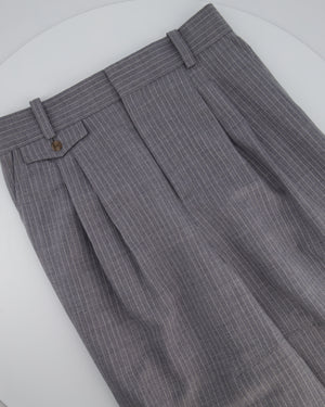 Loewe Grey Pinstripe Wool Balloon Trousers with Buttoned Ankle Cuffs Size FR 42 (UK 14)