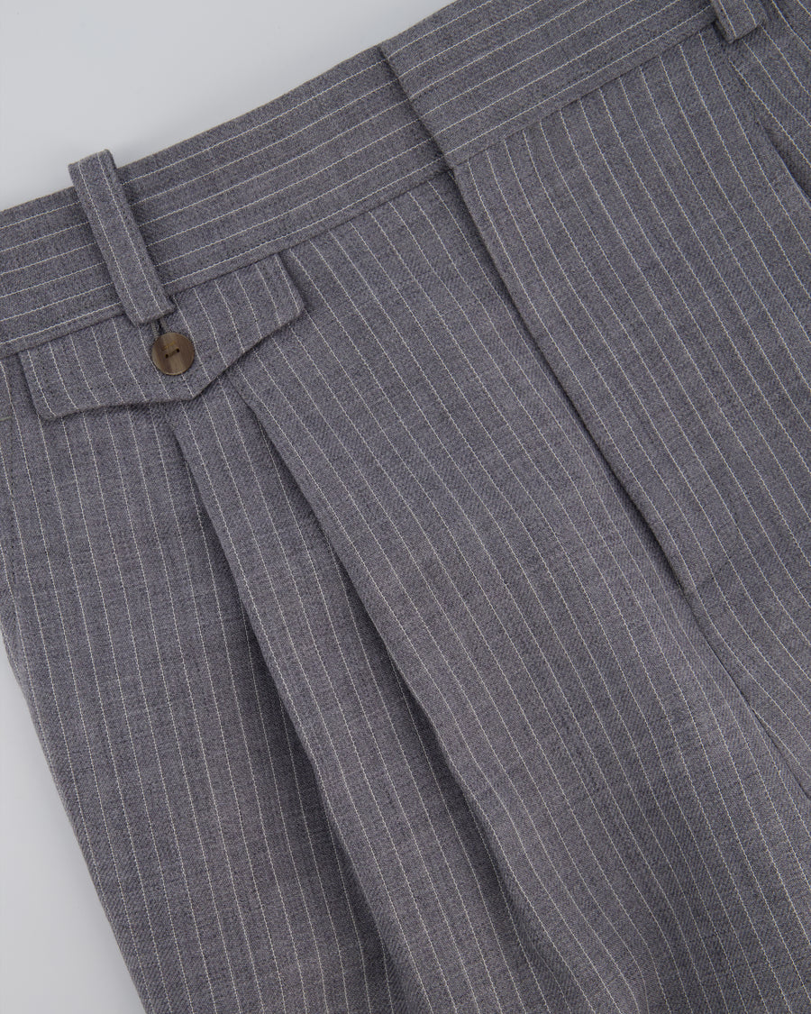 Loewe Grey Pinstripe Wool Balloon Trousers with Buttoned Ankle Cuffs Size FR 42 (UK 14)