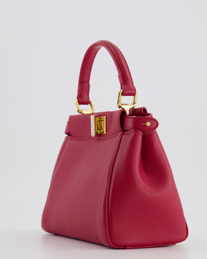 Fendi Strawberry Red Mini Peekaboo Leather Bag with Gold and Crystal Hardware RRP £4,000