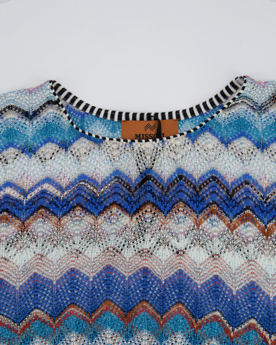 Missoni Blue & White Zig Zag Open-Knit Crop Top Size IT 38 (UK 6)