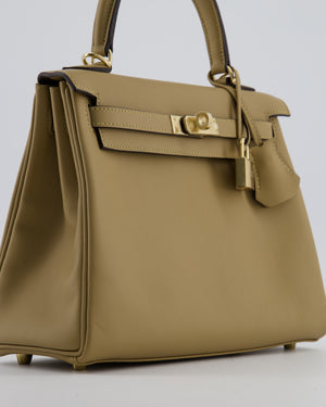 Hermès Kelly 25 Retourne Bag in Poussiere Swift Leather with Permabrass Hardware