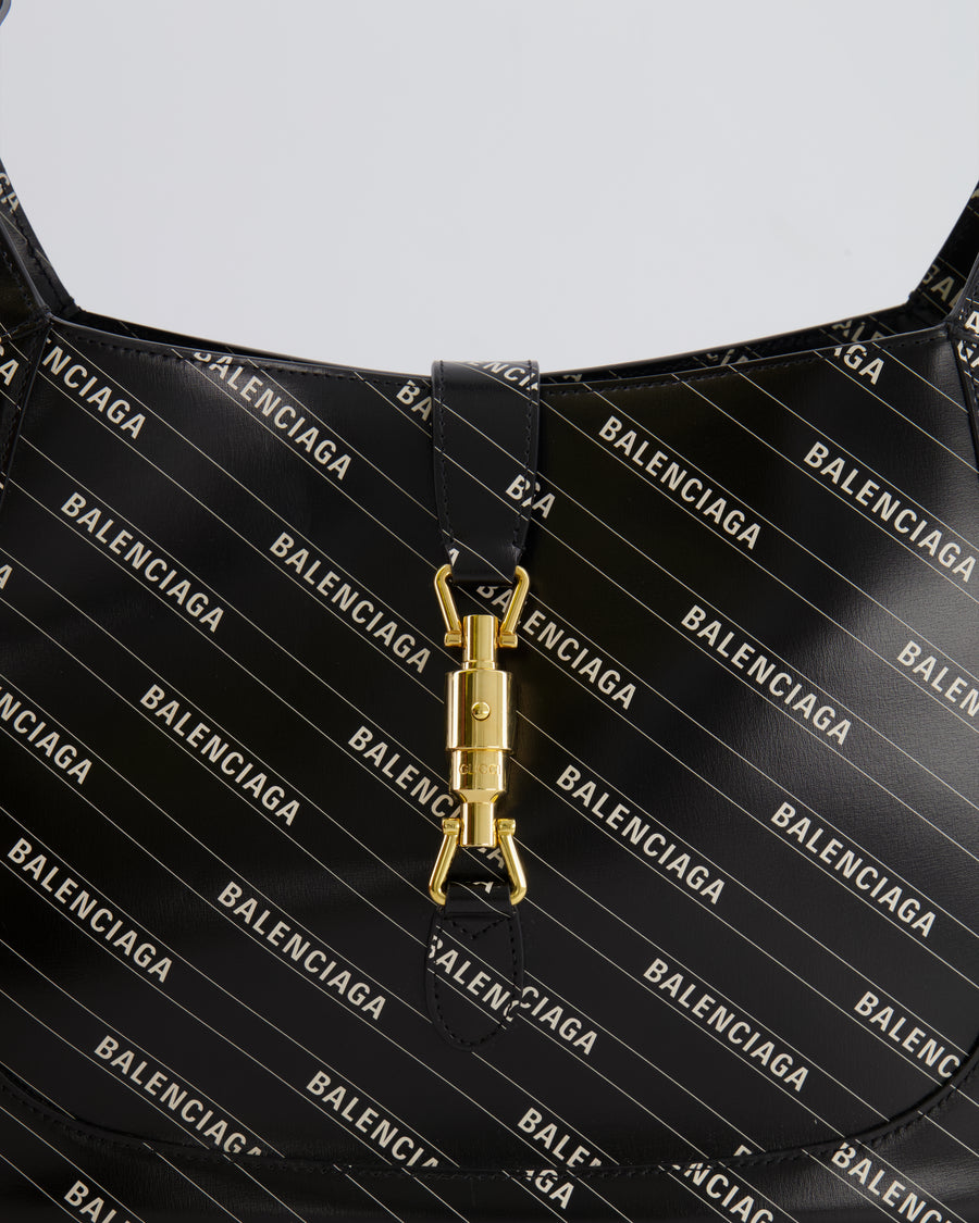 Gucci x Balenciaga Black and White Logo Jackie Large Bag with Gold Hardware RRP £3,090