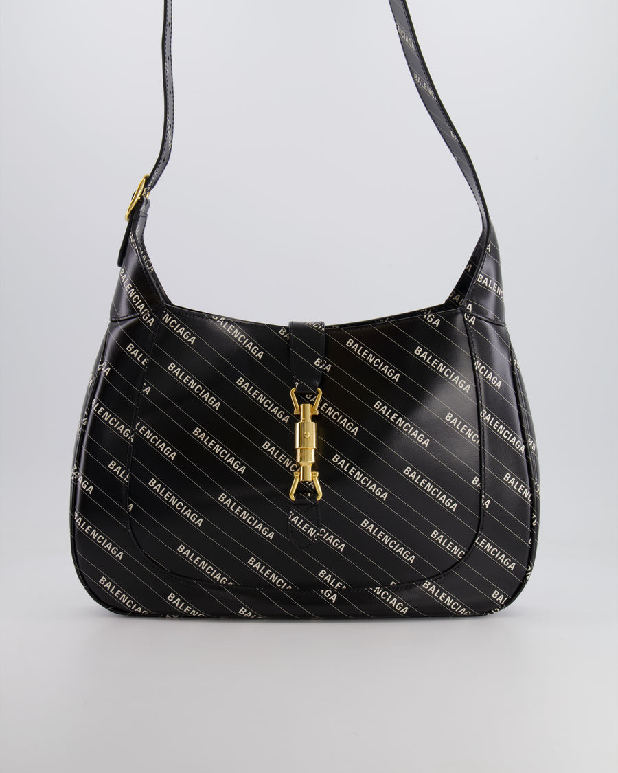 Gucci x Balenciaga Black and White Logo Jackie Large Bag with Gold Hardware RRP £3,090