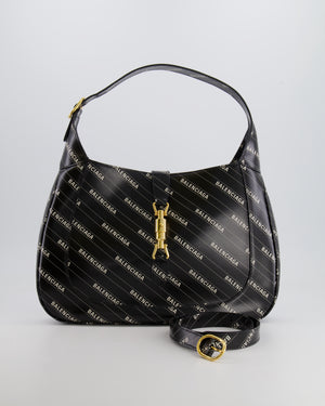 Gucci x Balenciaga Black and White Logo Jackie Large Bag with Gold Hardware RRP £3,090