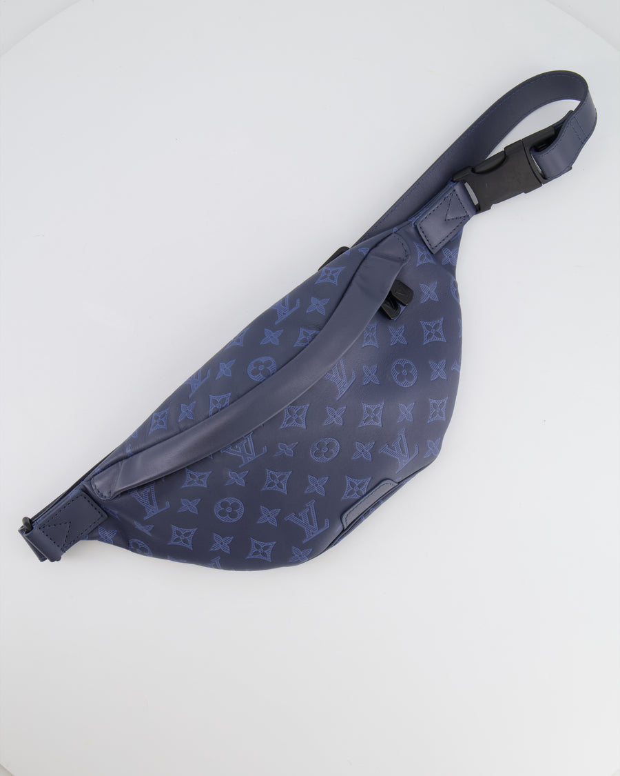 Louis Vuitton Blue Leather Monogram Shadow Discovery Bum Bag with Black Hardware RRP £1,730