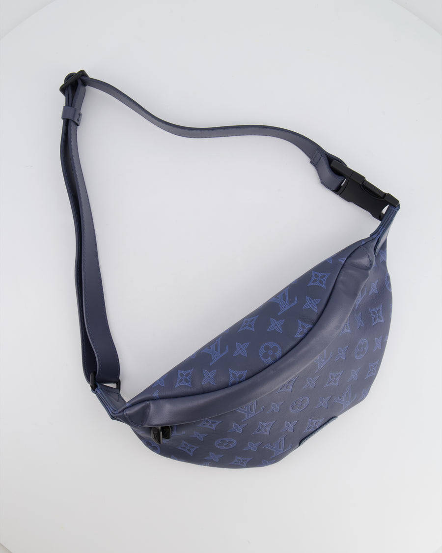 Louis Vuitton Blue Leather Monogram Shadow Discovery Bum Bag with Black Hardware RRP £1,730