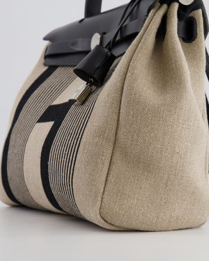 Hermès Herbag 31 Bag in Black Vache Hunter and Ecru Toile de Camp H Vibration with Palladium Hardware