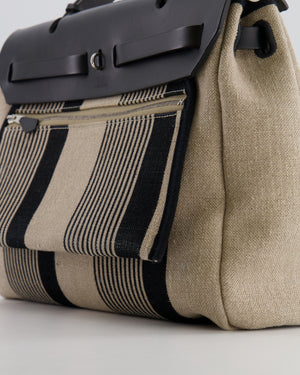 Hermès Herbag 31 Bag in Black Vache Hunter and Ecru Toile de Camp H Vibration with Palladium Hardware