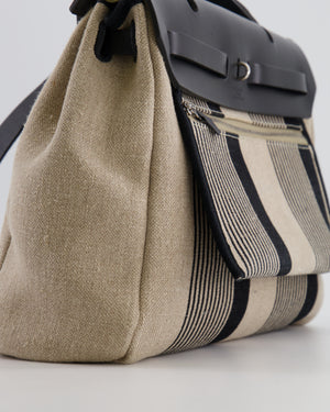 Hermès Herbag 31 Bag in Black Vache Hunter and Ecru Toile de Camp H Vibration with Palladium Hardware