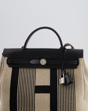 Hermès Herbag 31 Bag in Black Vache Hunter and Ecru Toile de Camp H Vibration with Palladium Hardware