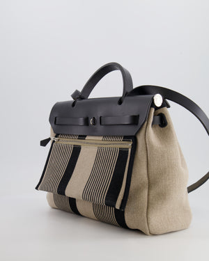 Hermès Herbag 31 Bag in Black Vache Hunter and Ecru Toile de Camp H Vibration with Palladium Hardware