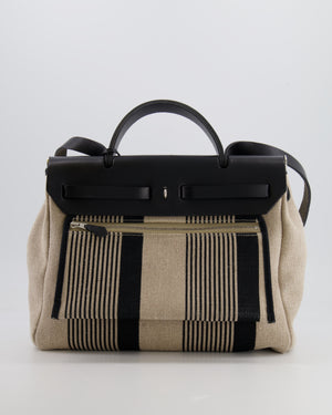 Hermès Herbag 31 Bag in Black Vache Hunter and Ecru Toile de Camp H Vibration with Palladium Hardware