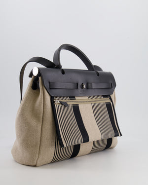 Hermès Herbag 31 Bag in Black Vache Hunter and Ecru Toile de Camp H Vibration with Palladium Hardware