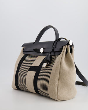 Hermès Herbag 31 Bag in Black Vache Hunter and Ecru Toile de Camp H Vibration with Palladium Hardware
