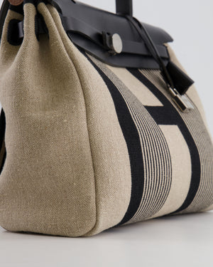 Hermès Herbag 31 Bag in Black Vache Hunter and Ecru Toile de Camp H Vibration with Palladium Hardware