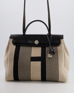 Hermès Herbag 31 Bag in Black Vache Hunter and Ecru Toile de Camp H Vibration with Palladium Hardware