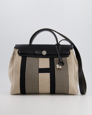 Hermès Herbag 31 Bag in Black Vache Hunter and Ecru Toile de Camp H Vibration with Palladium Hardware