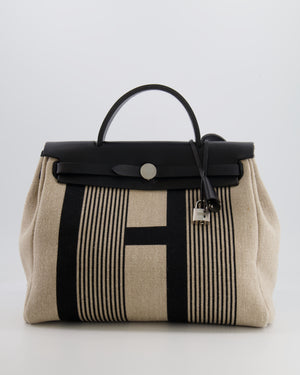 Hermès Herbag 31 Bag in Black Vache Hunter and Ecru Toile de Camp H Vibration with Palladium Hardware