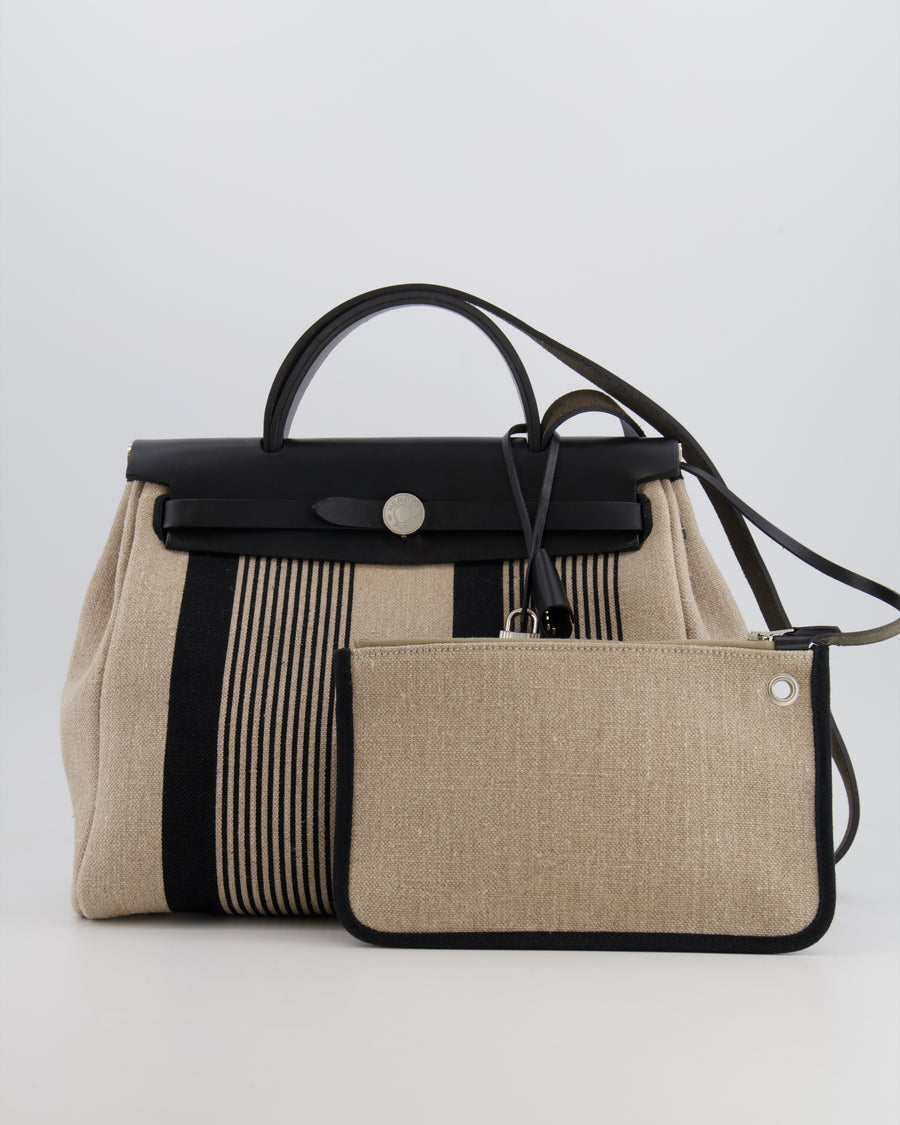 Hermès Herbag 31 Bag in Black Vache Hunter and Ecru Toile de Camp H Vibration with Palladium Hardware