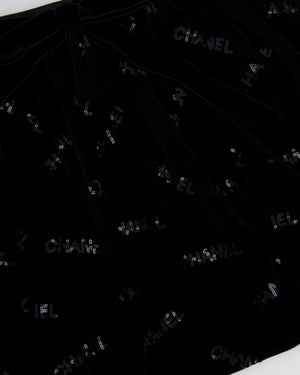 Chanel 22N Black Mini Suede Skirt With Sequin Logo Size FR 34 (UK 6)