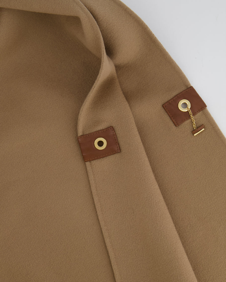 Loro Piana Beige Cashmere Cape With Brown Leather Trim and Gold Buttons One Size
