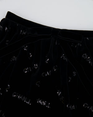 Chanel 22N Black Mini Suede Skirt With Sequin Logo Size FR 34 (UK 6)