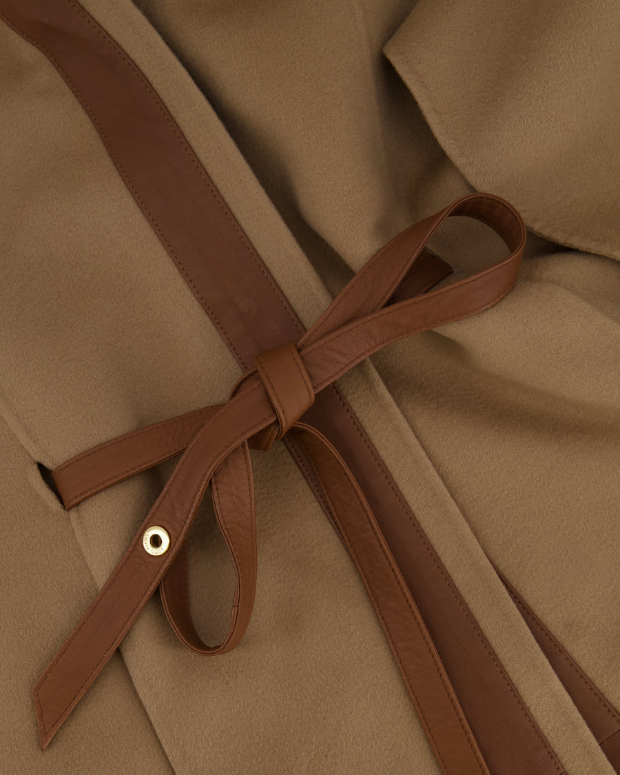 Loro Piana Beige Cashmere Cape With Brown Leather Trim and Gold Buttons One Size