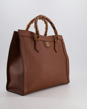 Gucci Brown Diana Large Tote Leather Bag with Shiny Antique Gold Hardware & Bamboo Handle RRP £3,790