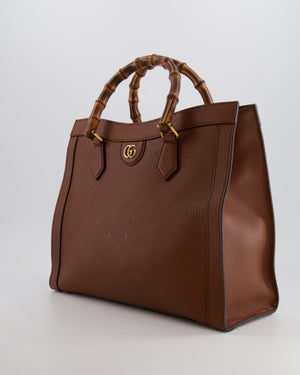 Gucci Brown Diana Large Tote Leather Bag with Shiny Antique Gold Hardware & Bamboo Handle RRP £3,790