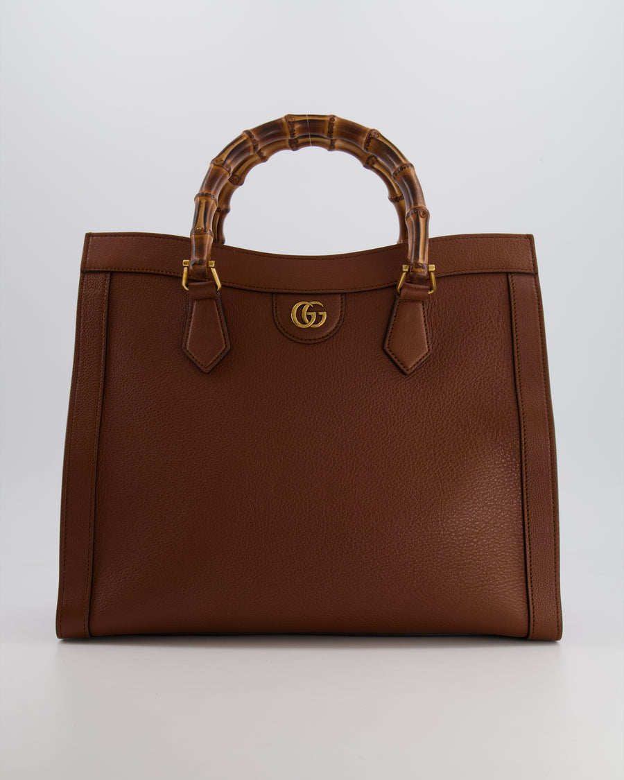 Gucci Brown Diana Large Tote Leather Bag with Shiny Antique Gold Hardware & Bamboo Handle RRP £3,790