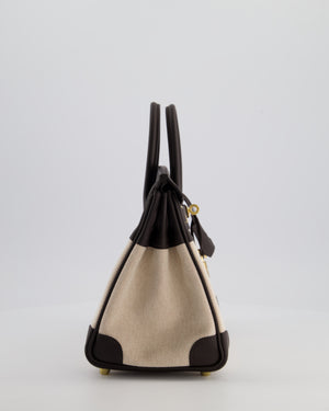 *RARE* Hermès Birkin 25 Retourne Bag in Ecru/Beige Toile H Canvas and Bai Brun Swift Leather with Gold Hardware