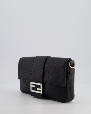 *MENSWEAR* Fendi Black Selleria Baguette Bag In Grained Leather with Silver Hardware
